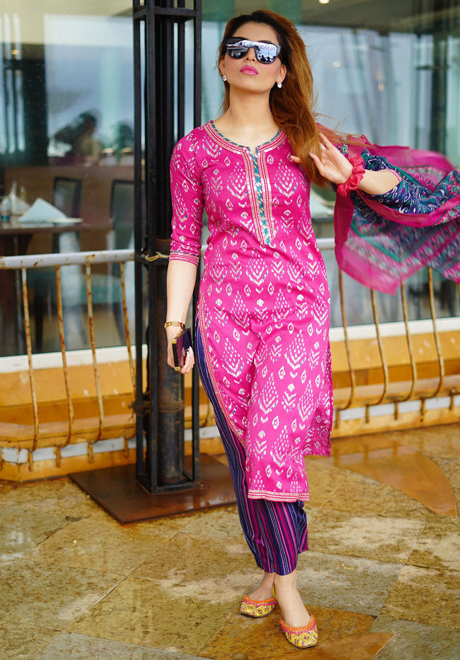 Pure Cotton Plus Size Kurta Palazzo Dupatta Set