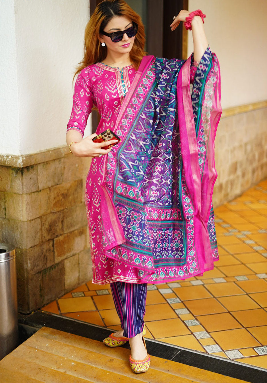 Pure Cotton Plus Size Kurta Palazzo Dupatta Set