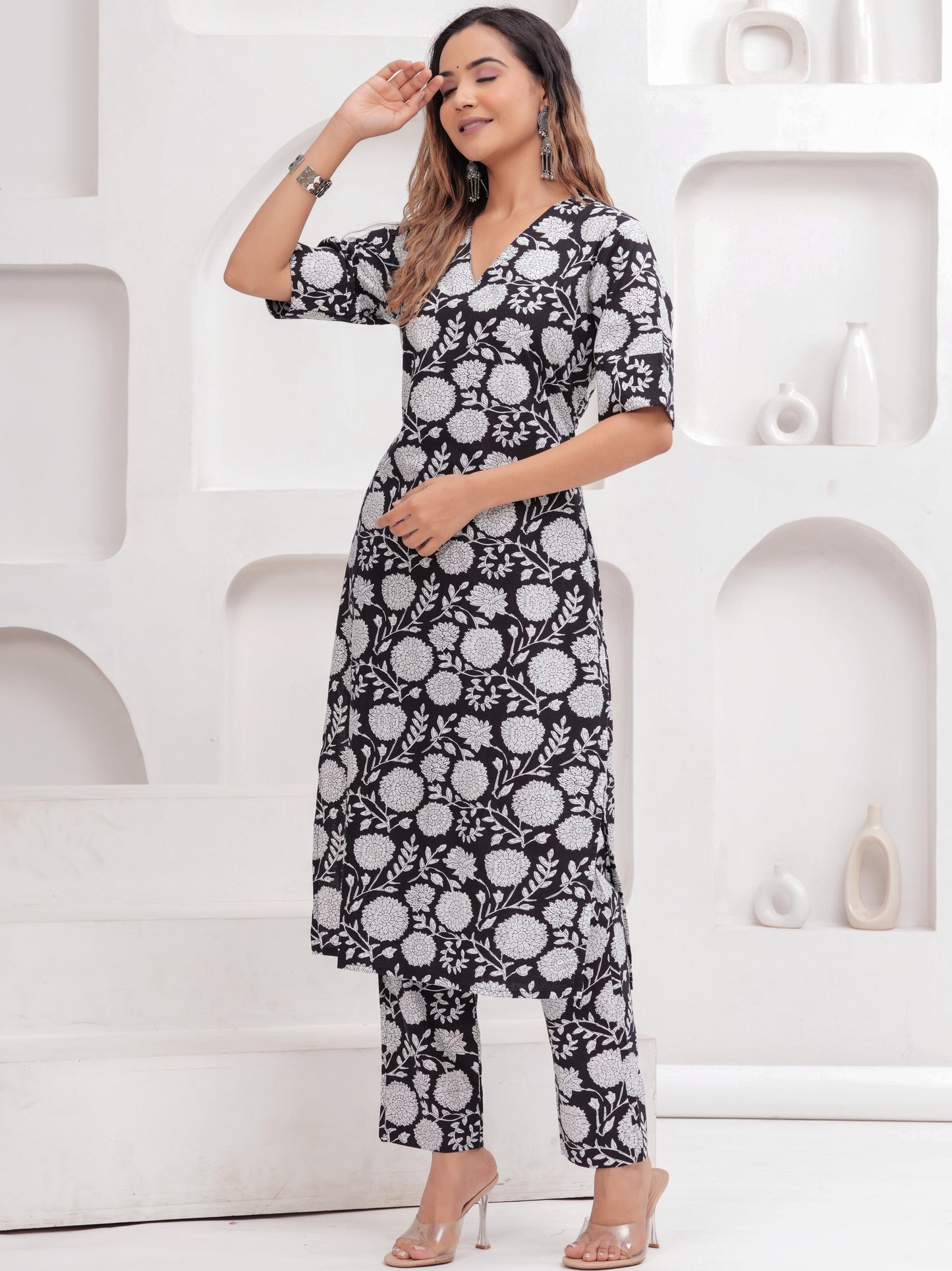Pure Cotton Black Floral Co-ord set