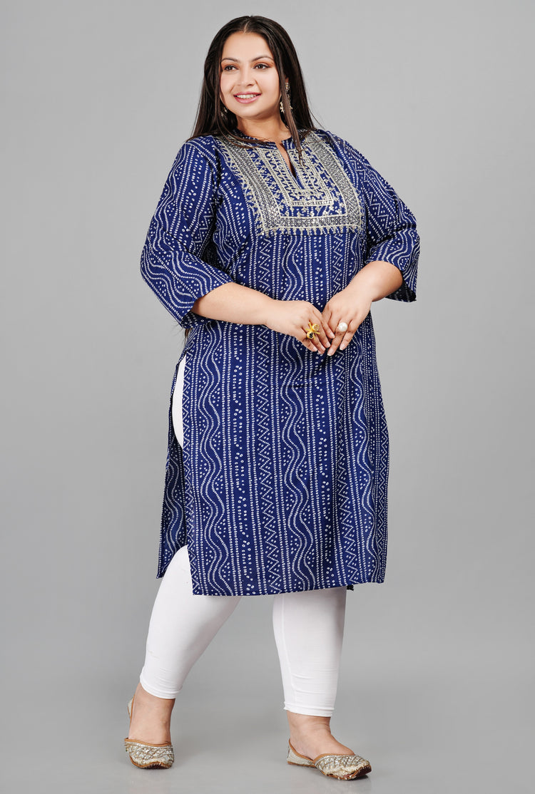 Trendy Plus size Bandhej Embroidery Kurti