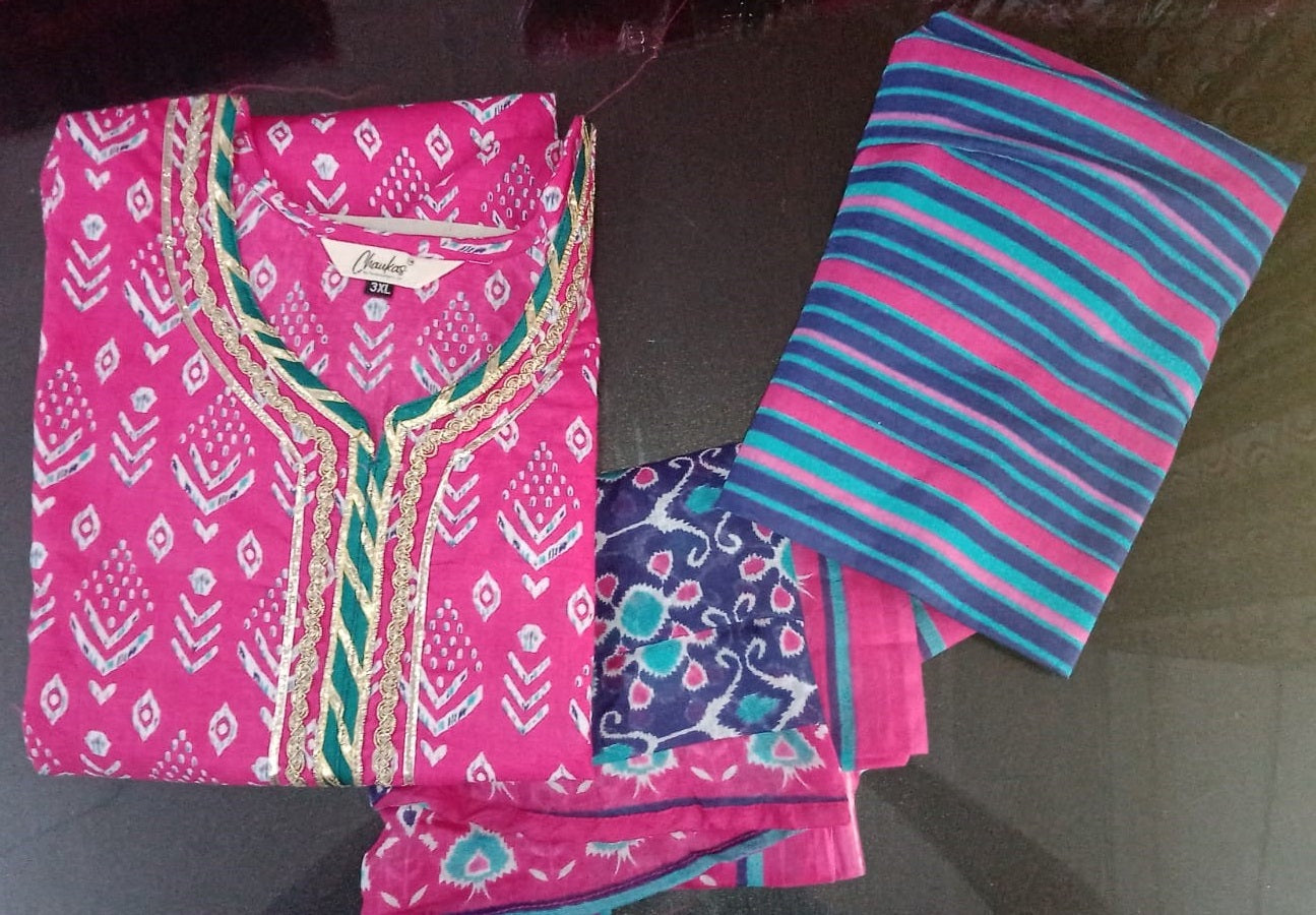 Pure Cotton Plus Size Kurta Palazzo Dupatta Set