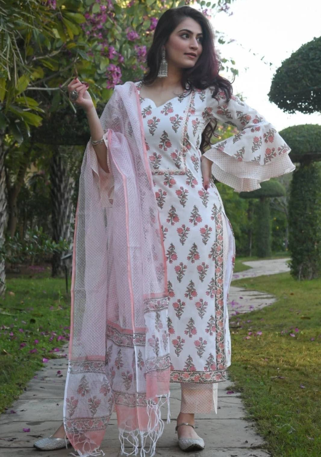 Designer White Kurta, Palazzo Dupatta Set