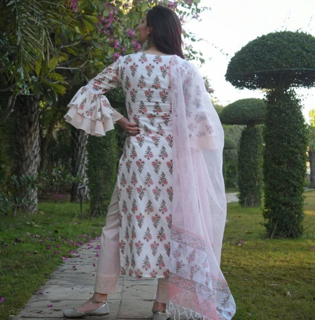 Designer White Kurta, Palazzo Dupatta Set