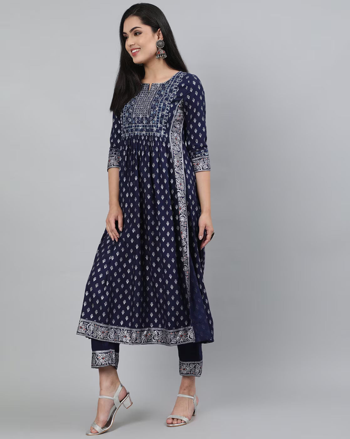 Plus Size Embroidered Blue kurta Palazzo Set