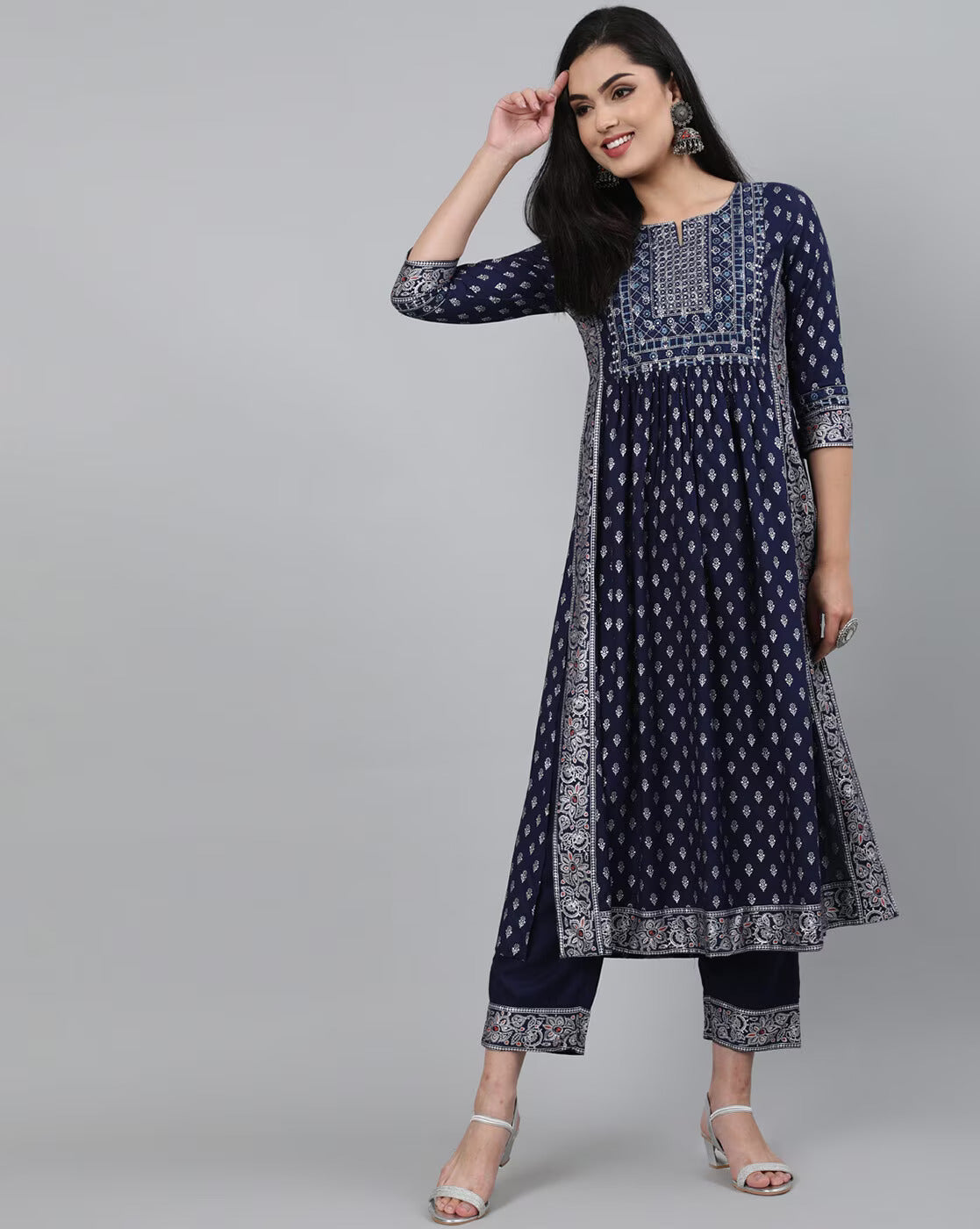 Plus Size Embroidered Blue kurta Palazzo Set
