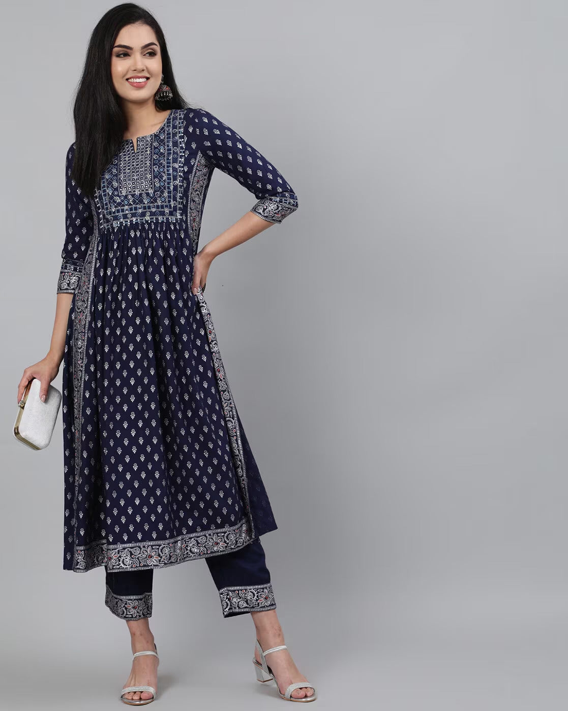 Plus Size Embroidered Blue kurta Palazzo Set