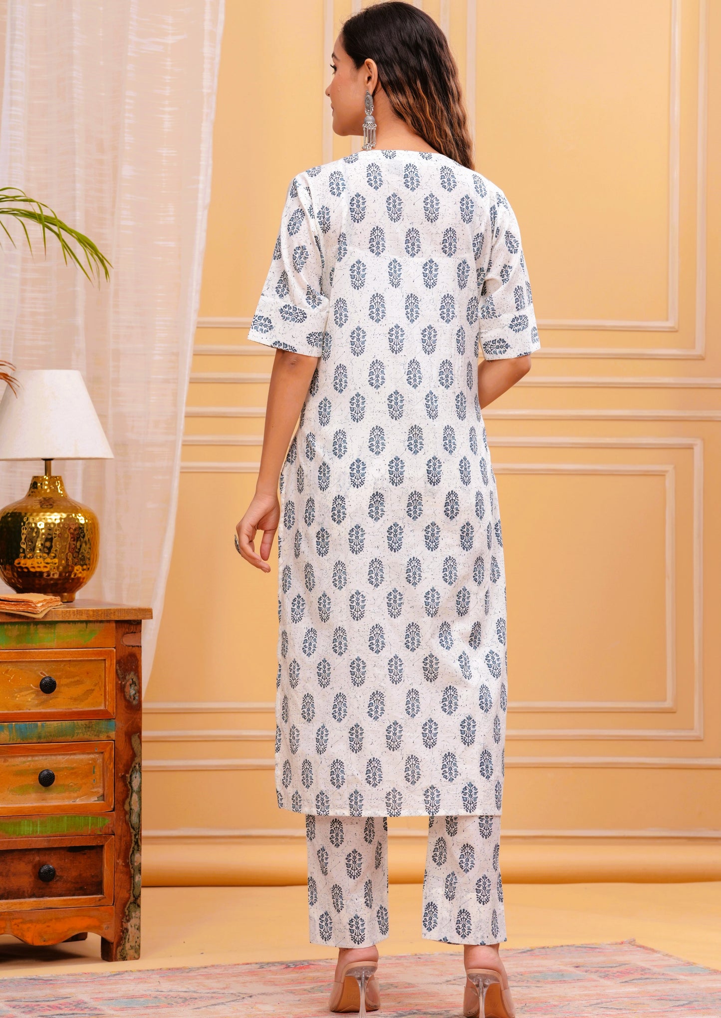 Pure Cotton White Floral Co-ord set