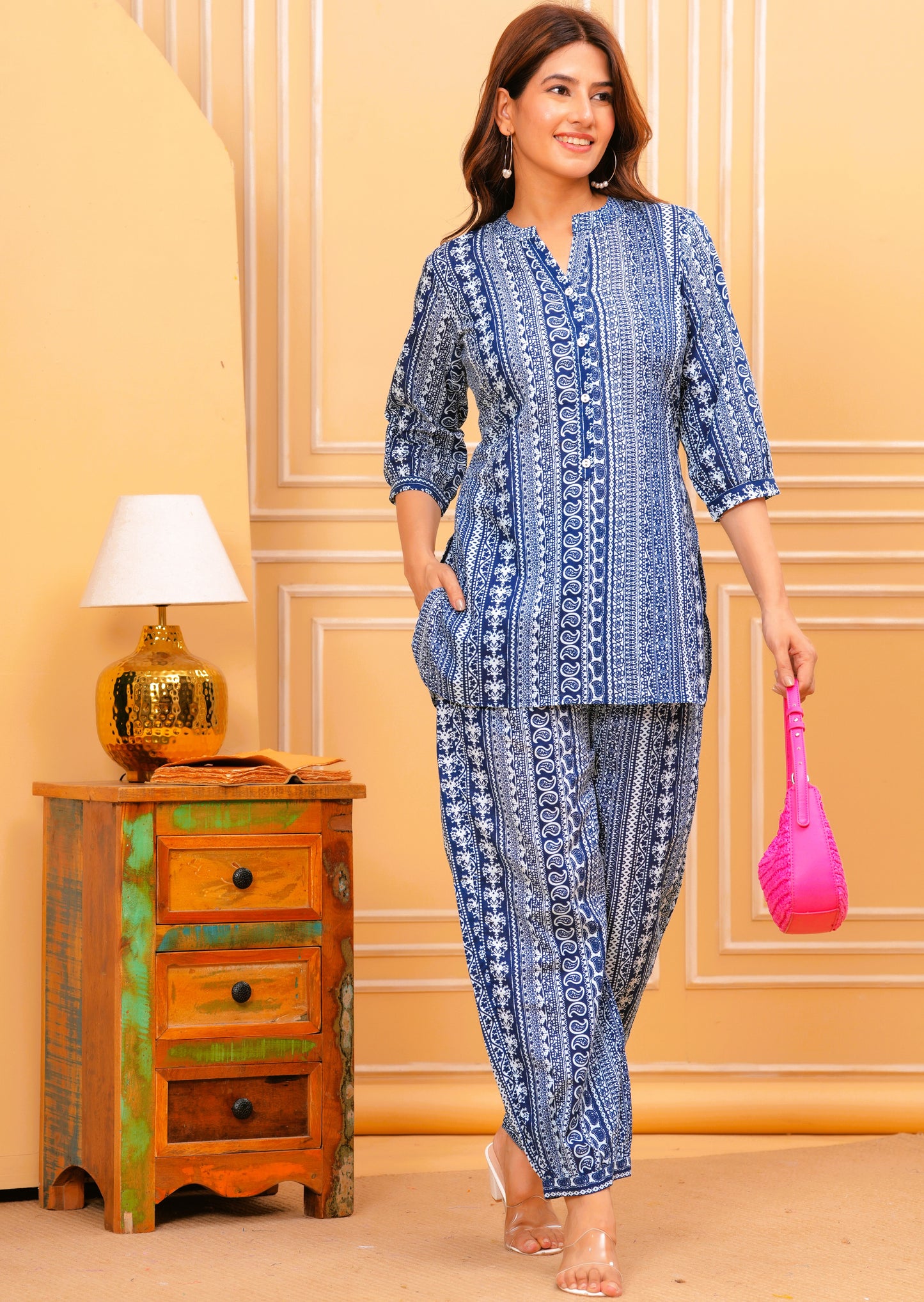 Designer Blue Cotton Coord Set