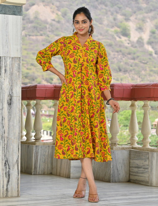 Pure Cotton Mustard Yellow designer dress
