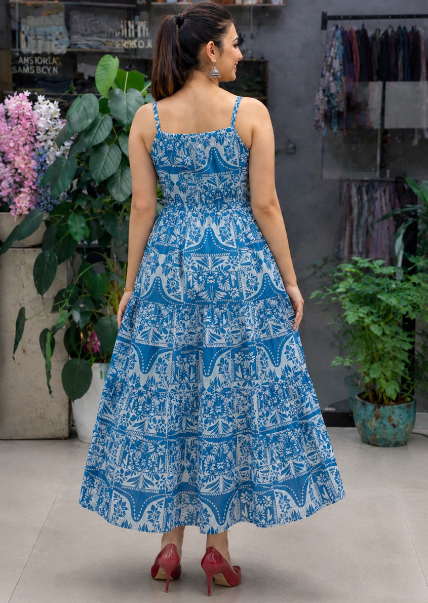 Designer sleeveless Sky Blue dress with Pocket