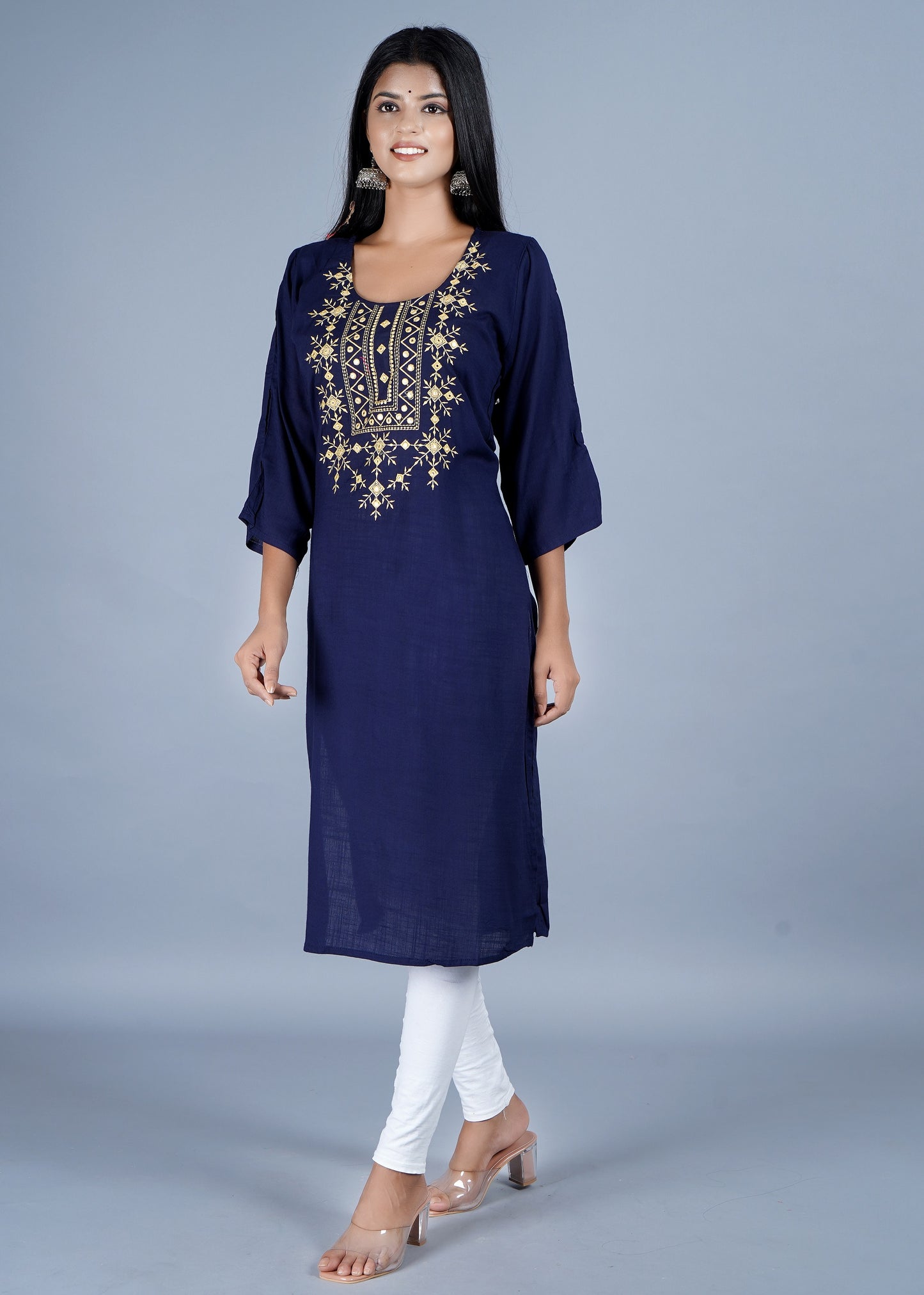 Blue Embroidered plus size Kurti