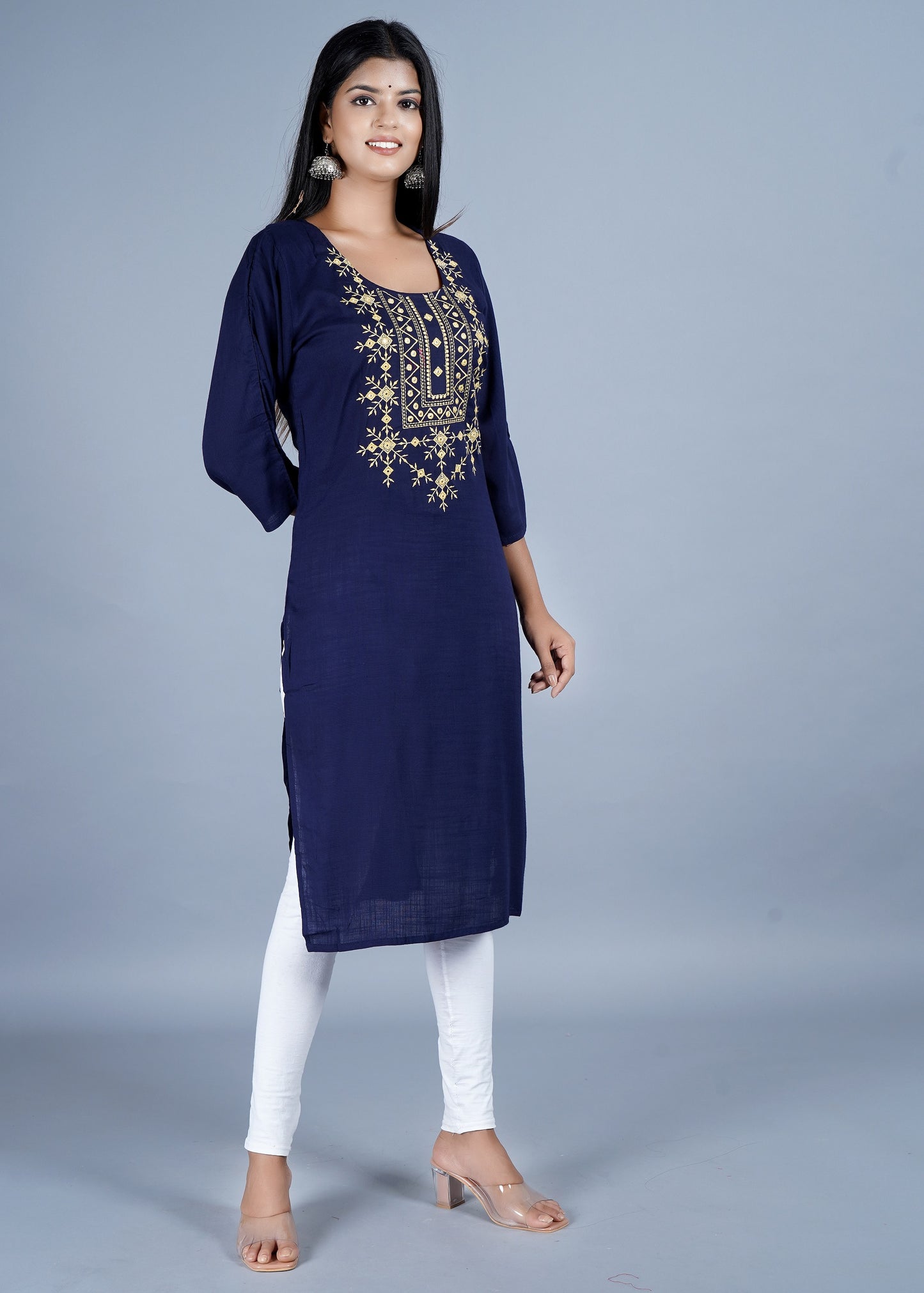Blue Embroidered plus size Kurti