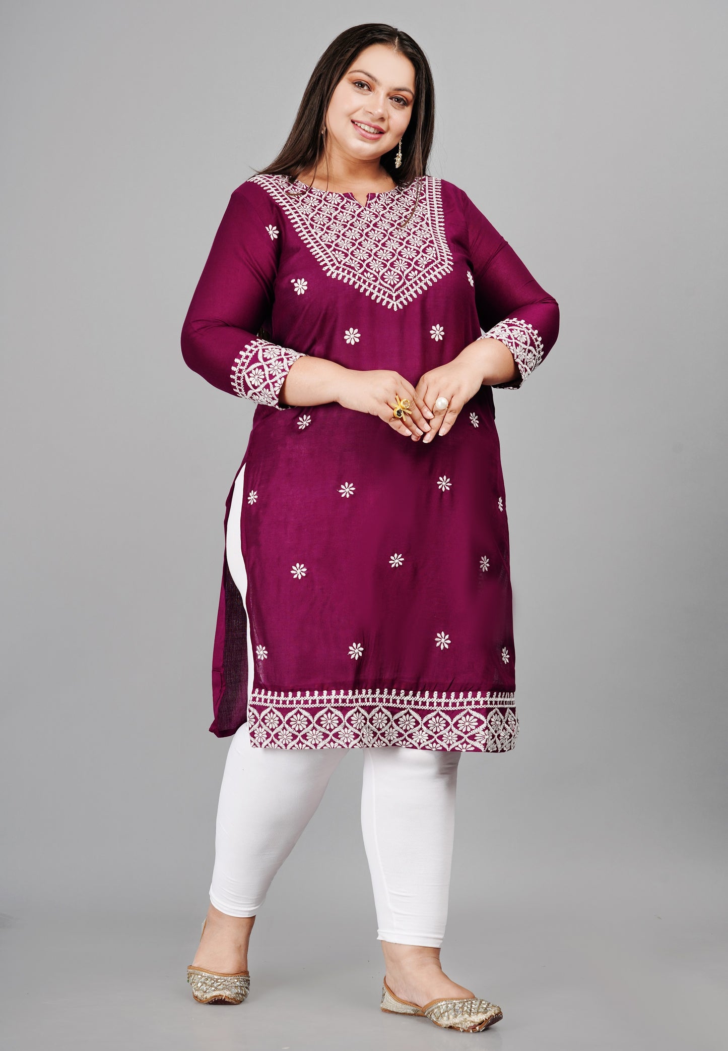 Trendy Plus size Purple Embroidery Kurti