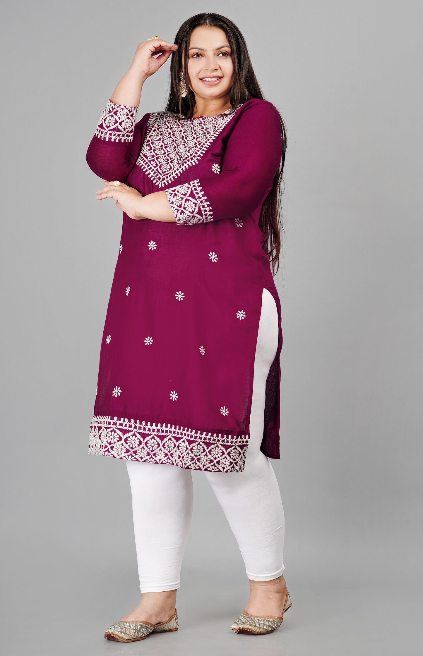 Trendy Plus size Purple Embroidery Kurti