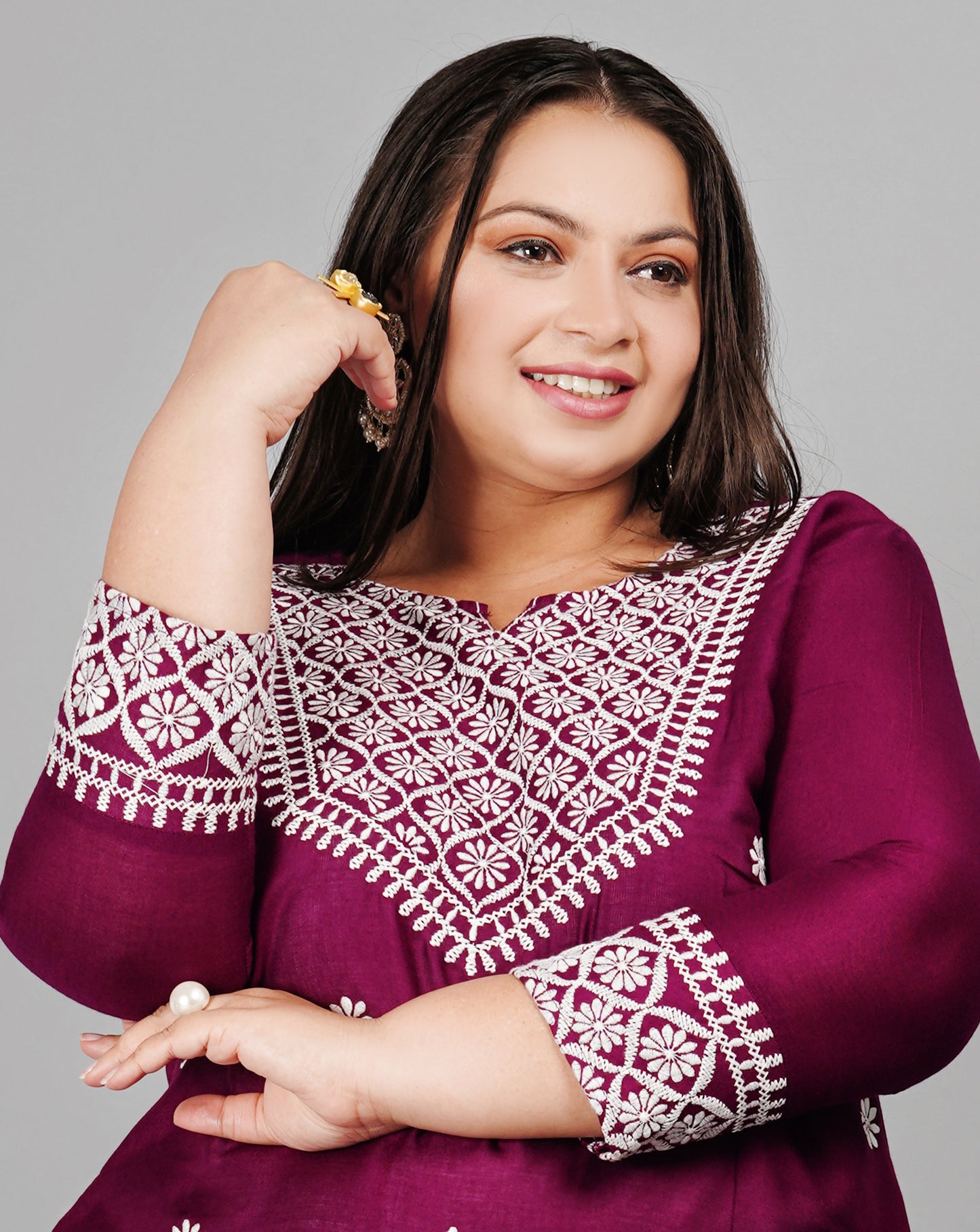 Trendy Plus size Purple Embroidery Kurti
