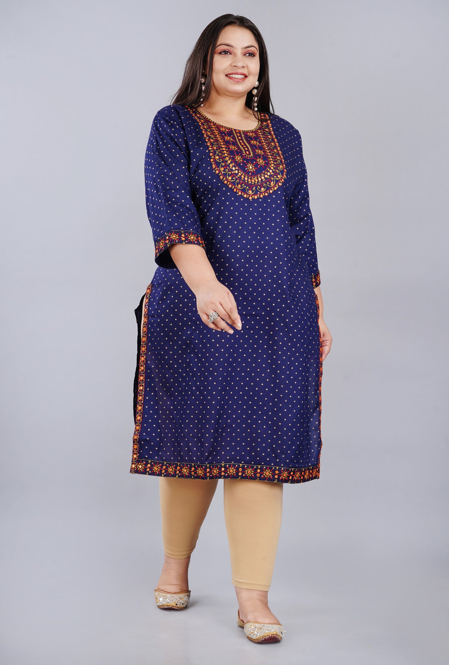 Plus size Trendy Blue Embroidered Kurti