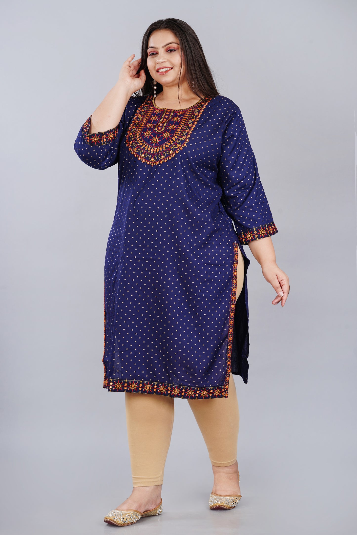 Plus size Trendy Blue Embroidered Kurti