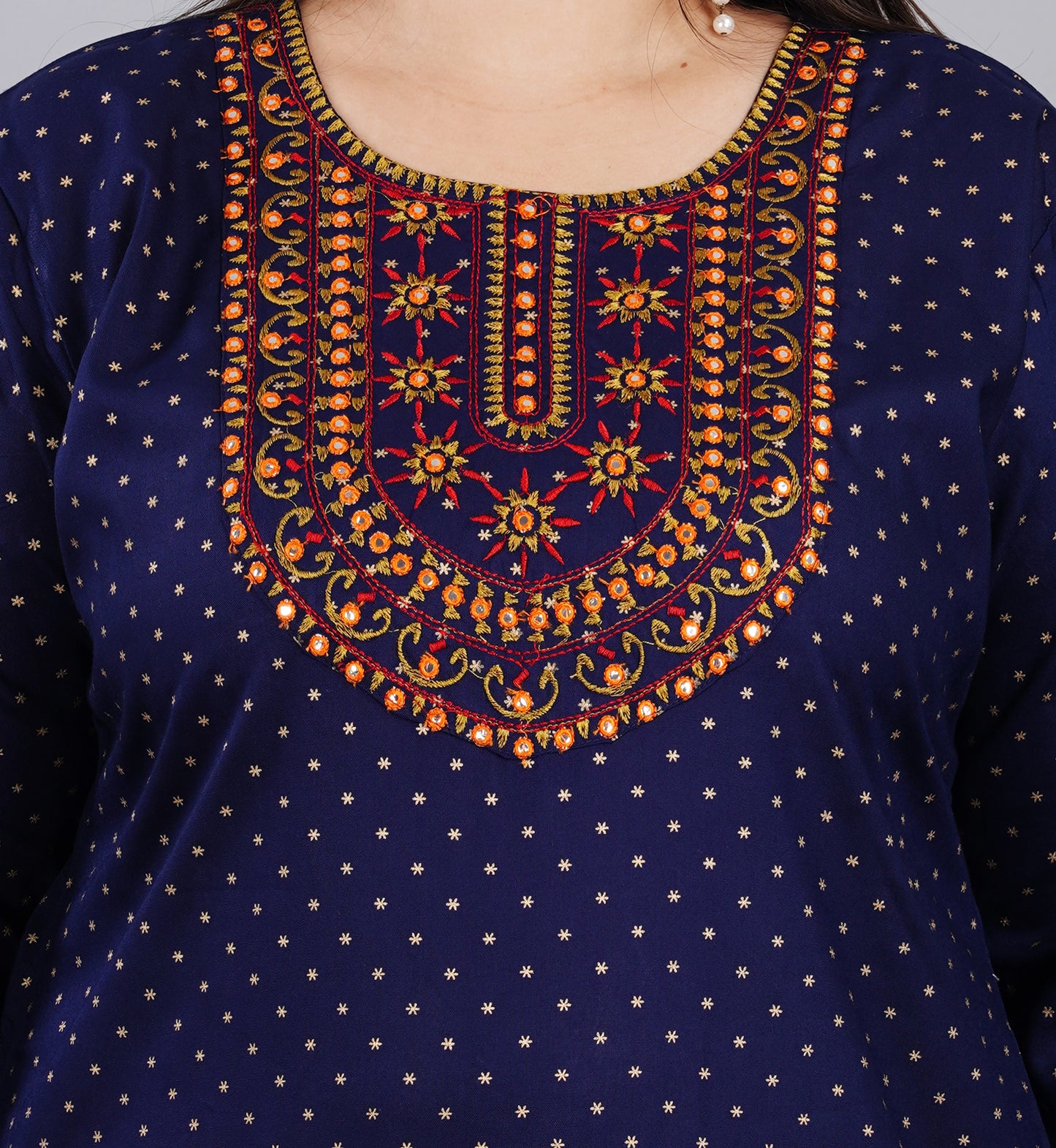 Plus size Trendy Blue Embroidered Kurti