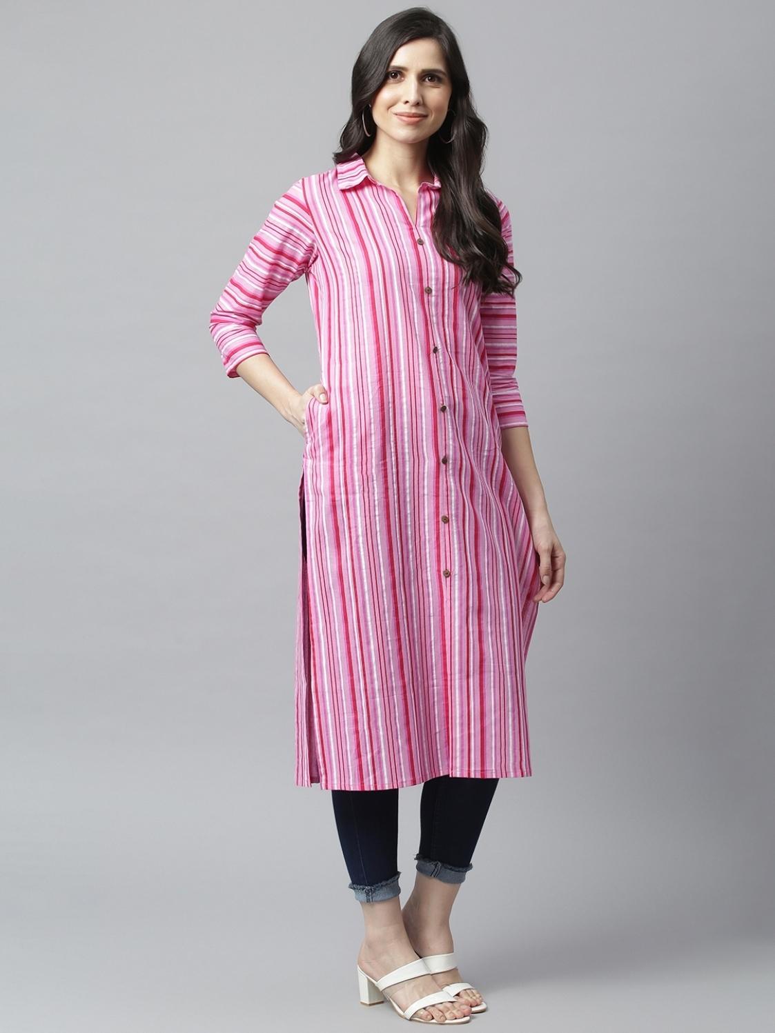 Pink collared kurti in plus size