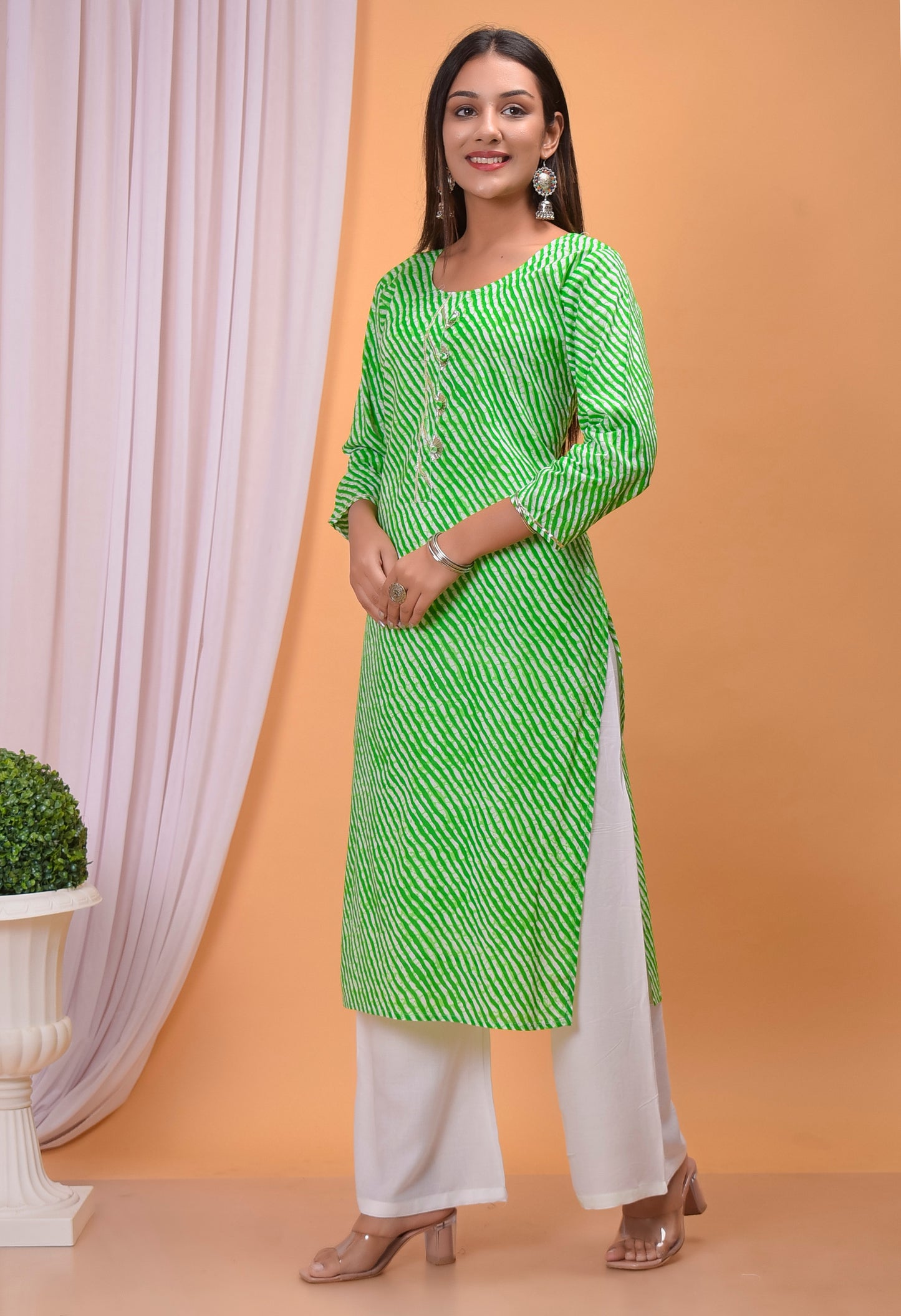 Green Jaipuri Leheria Plus size