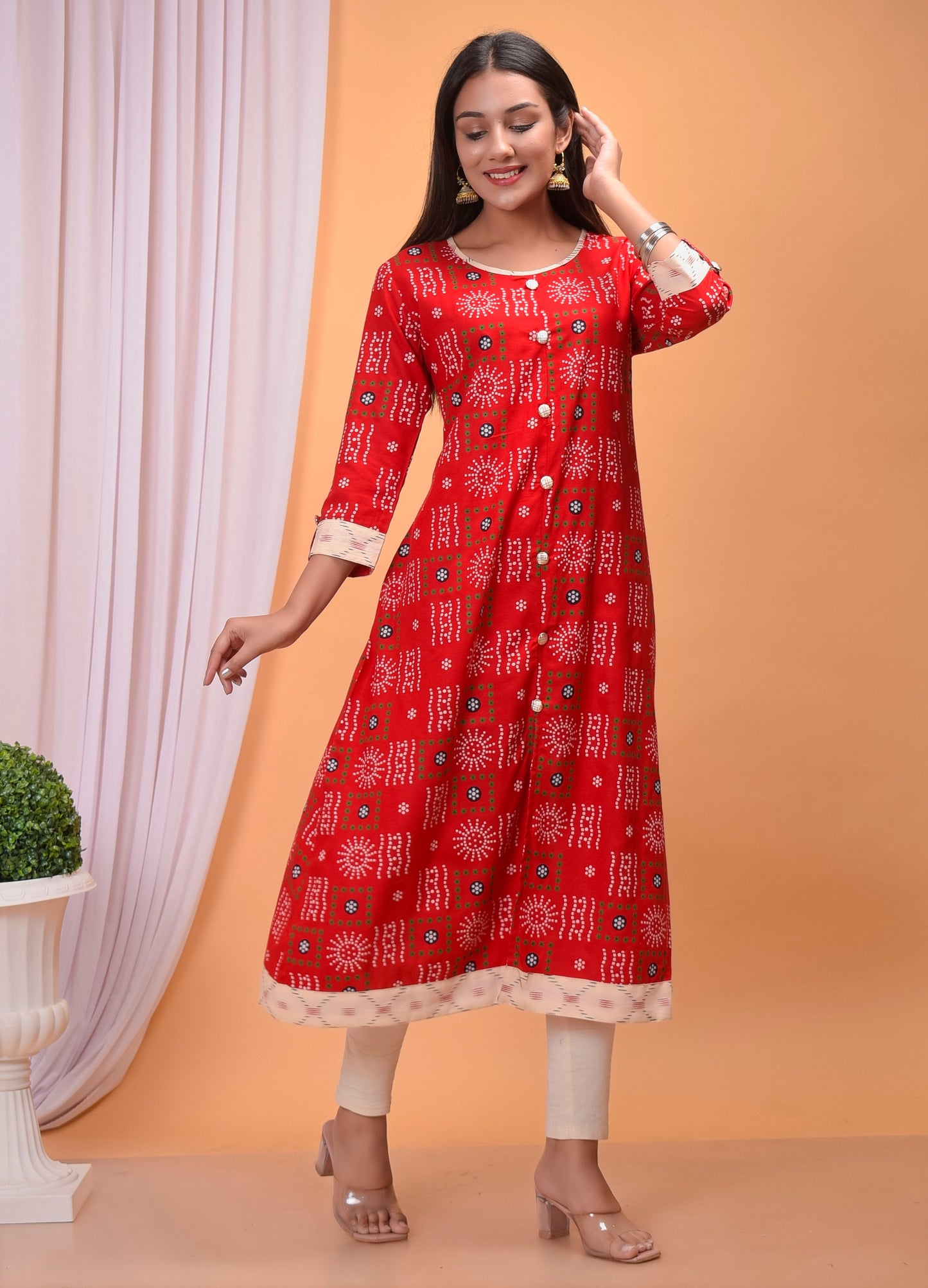 Designer Bandhej A line Kurti