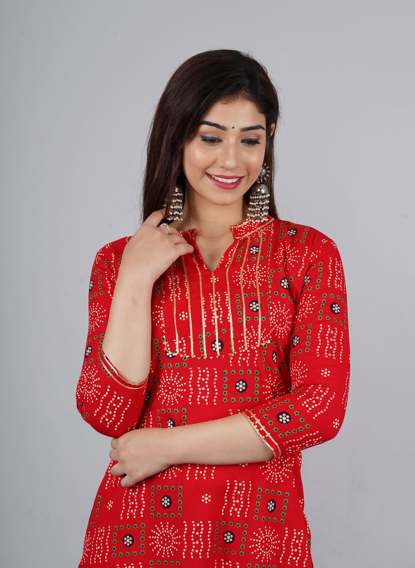 Plus size Designer Red Printed Kurti