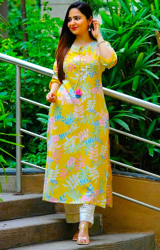 Plus Size Yellow Kurti with Pocket