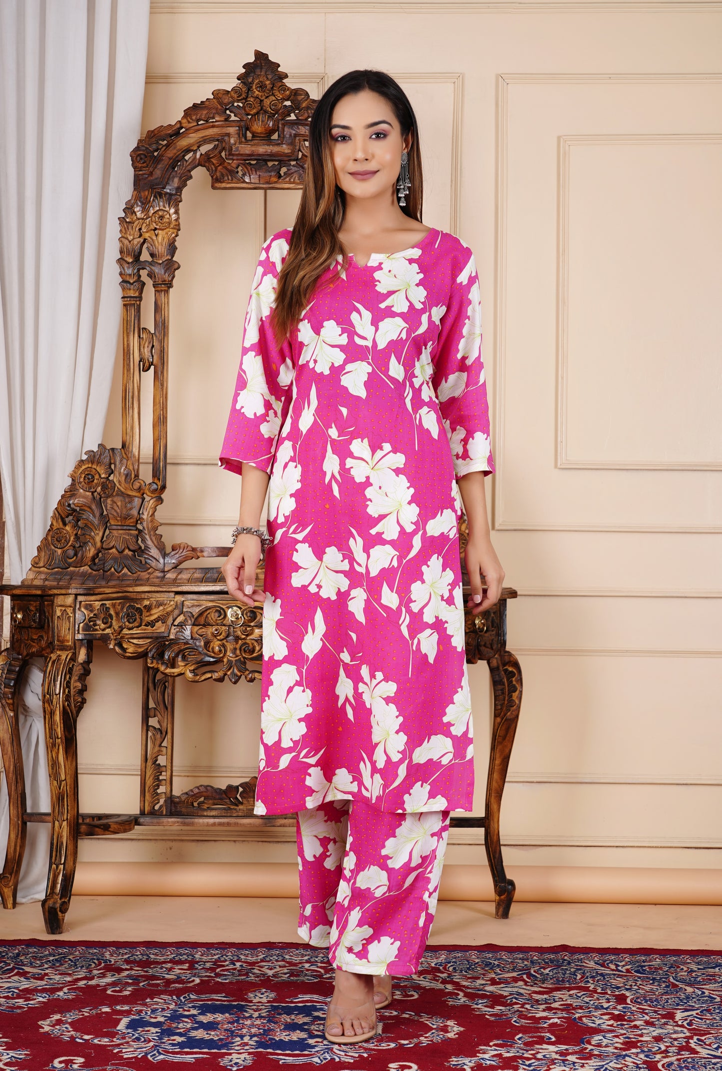 Designer Pink Floral print Co-ord set