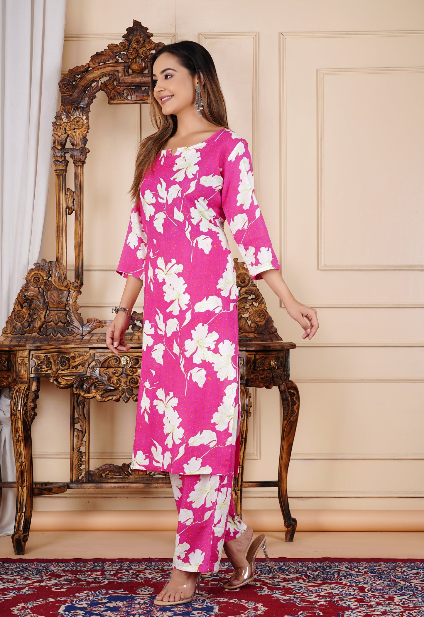 Designer Pink Floral print Co-ord set