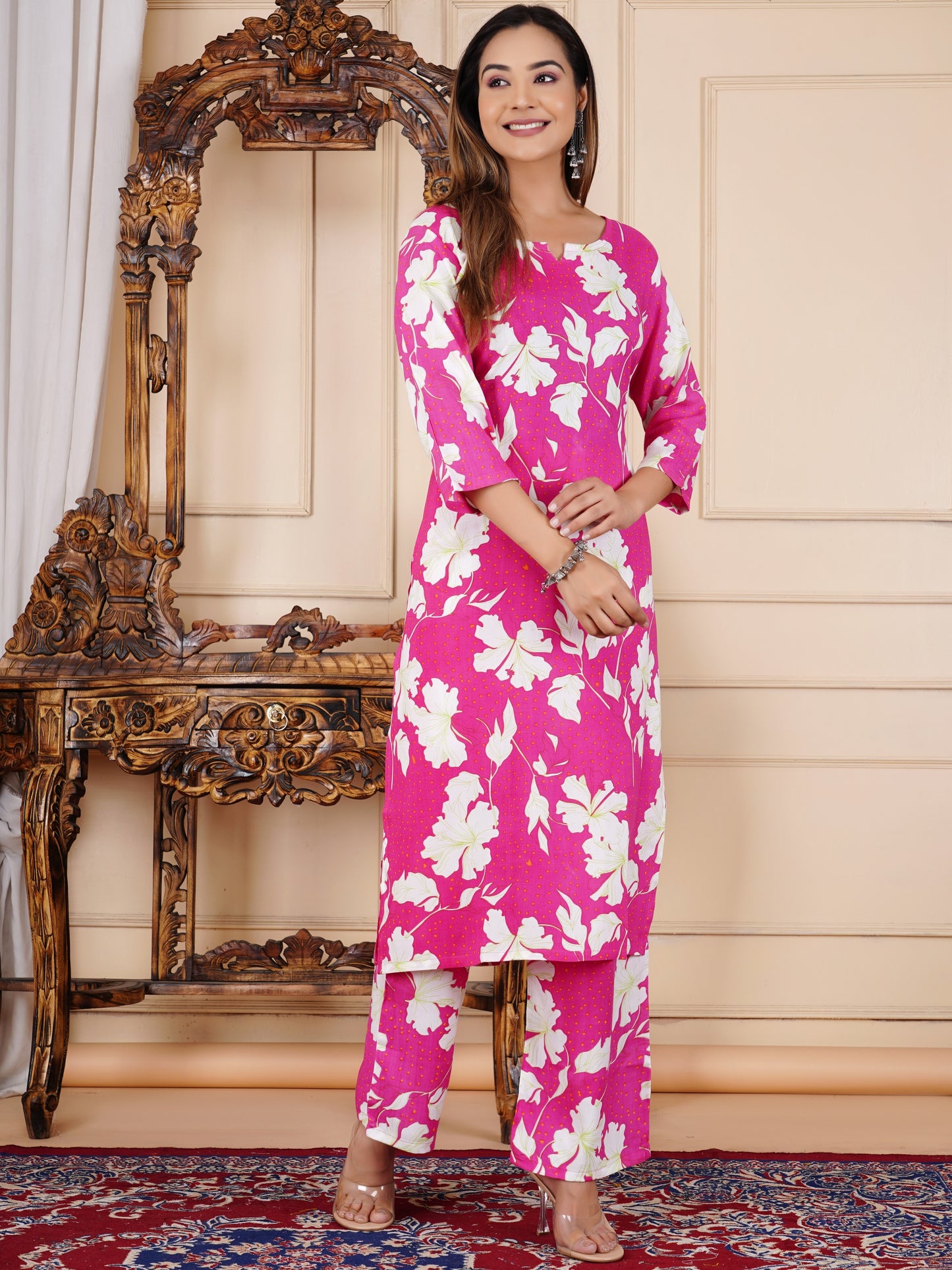 Designer Pink Floral print Co-ord set