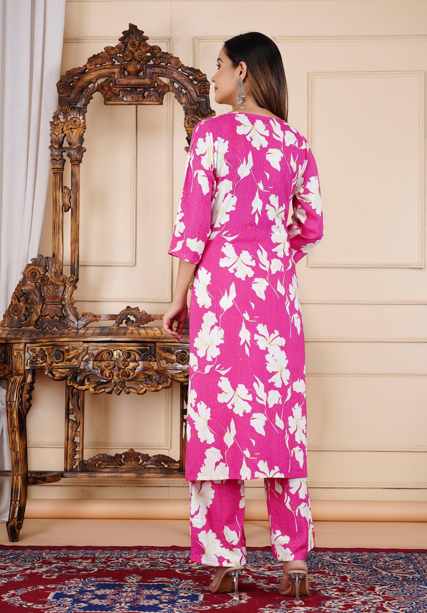 Designer Pink Floral print Co-ord set