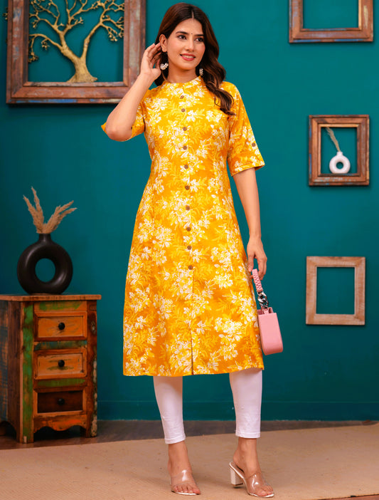 Women Yellow Pure Cotton A-Line Kurta