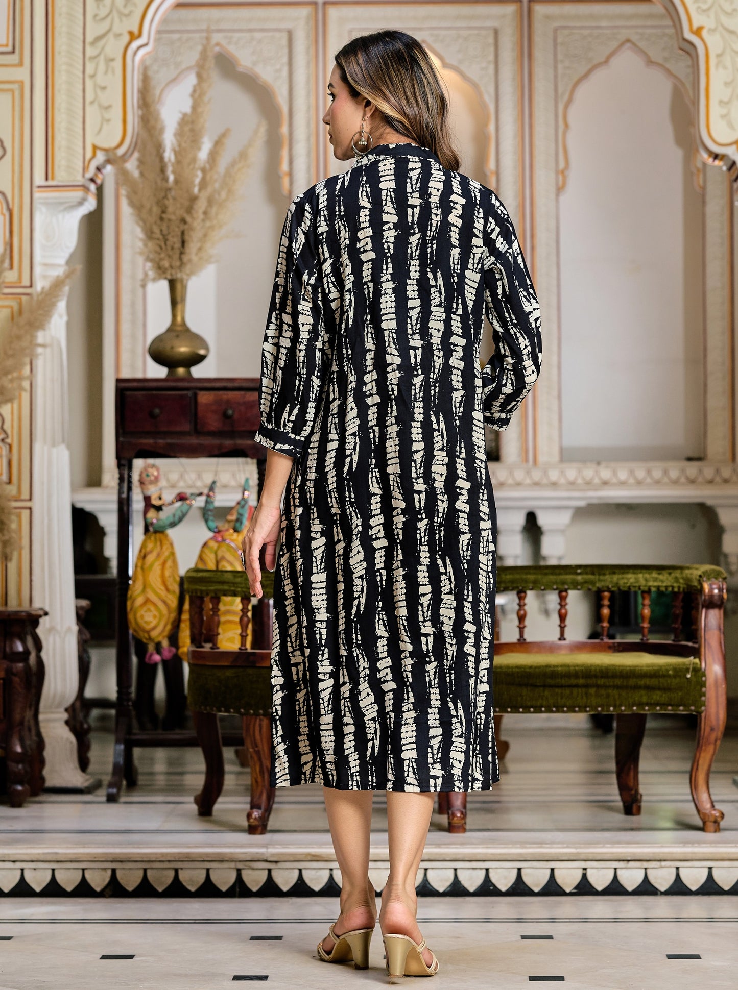 Black Stripes Rayon designer dress