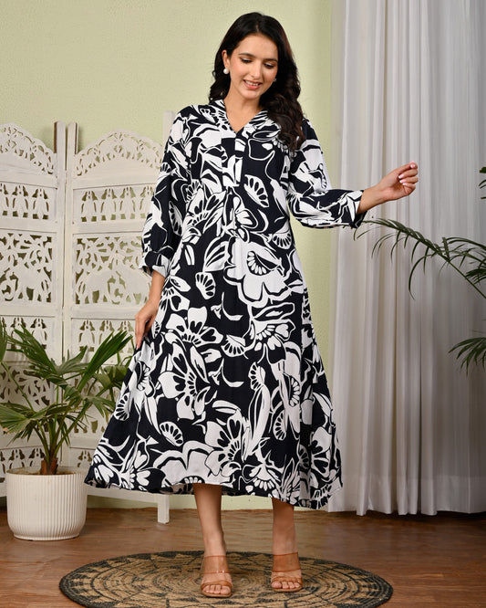 White and Blue Rayon designer dress