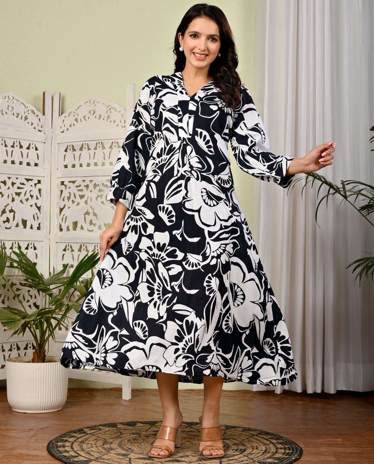 White and Blue Rayon designer dress