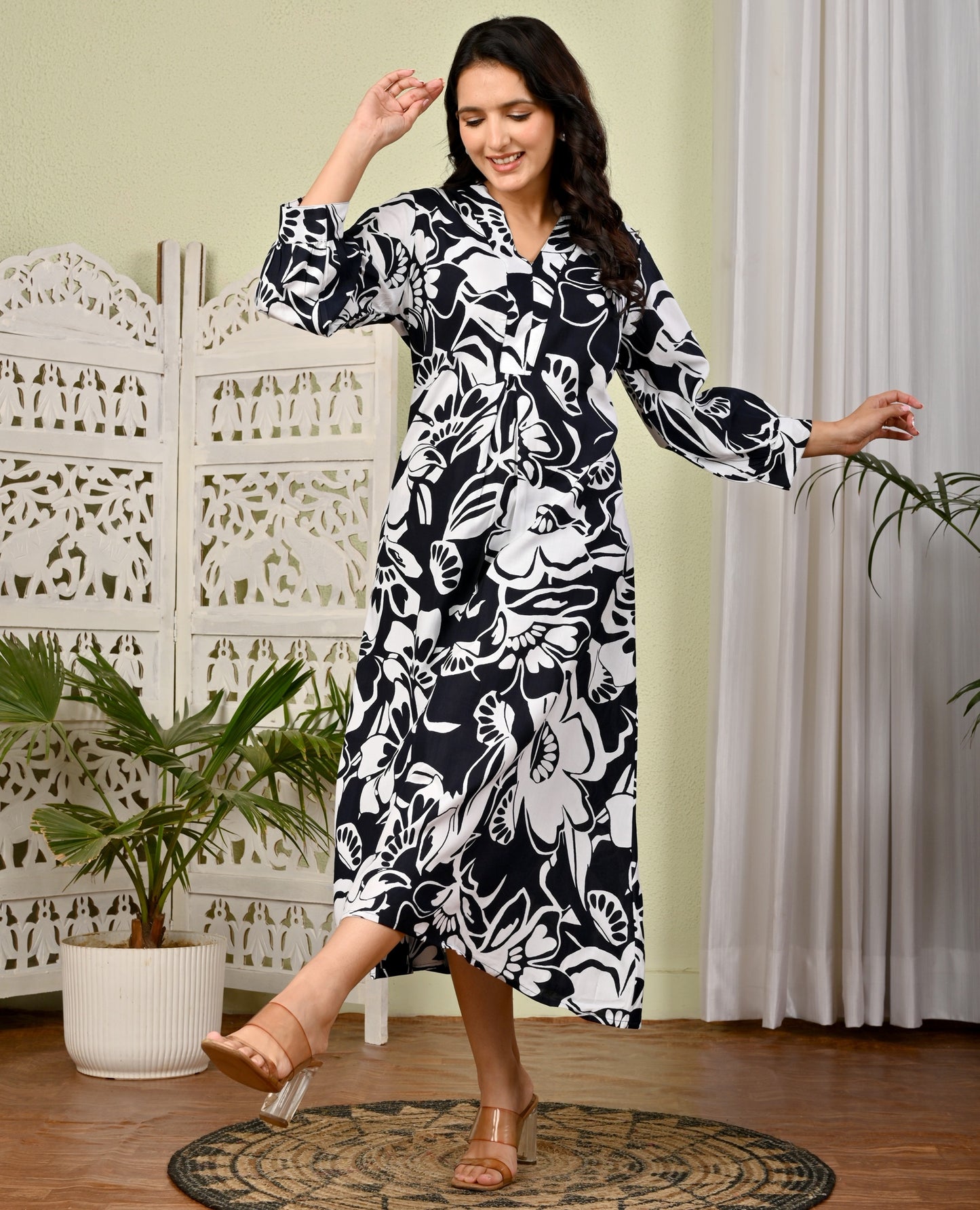 White and Blue Rayon designer dress