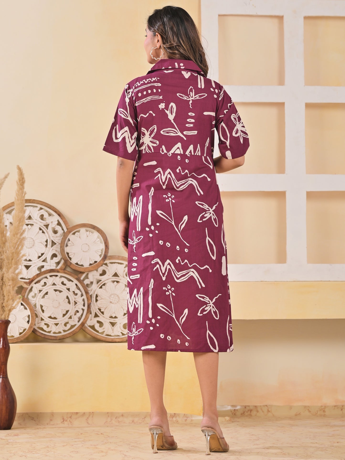 Wine Red Floral Cotton designer dress