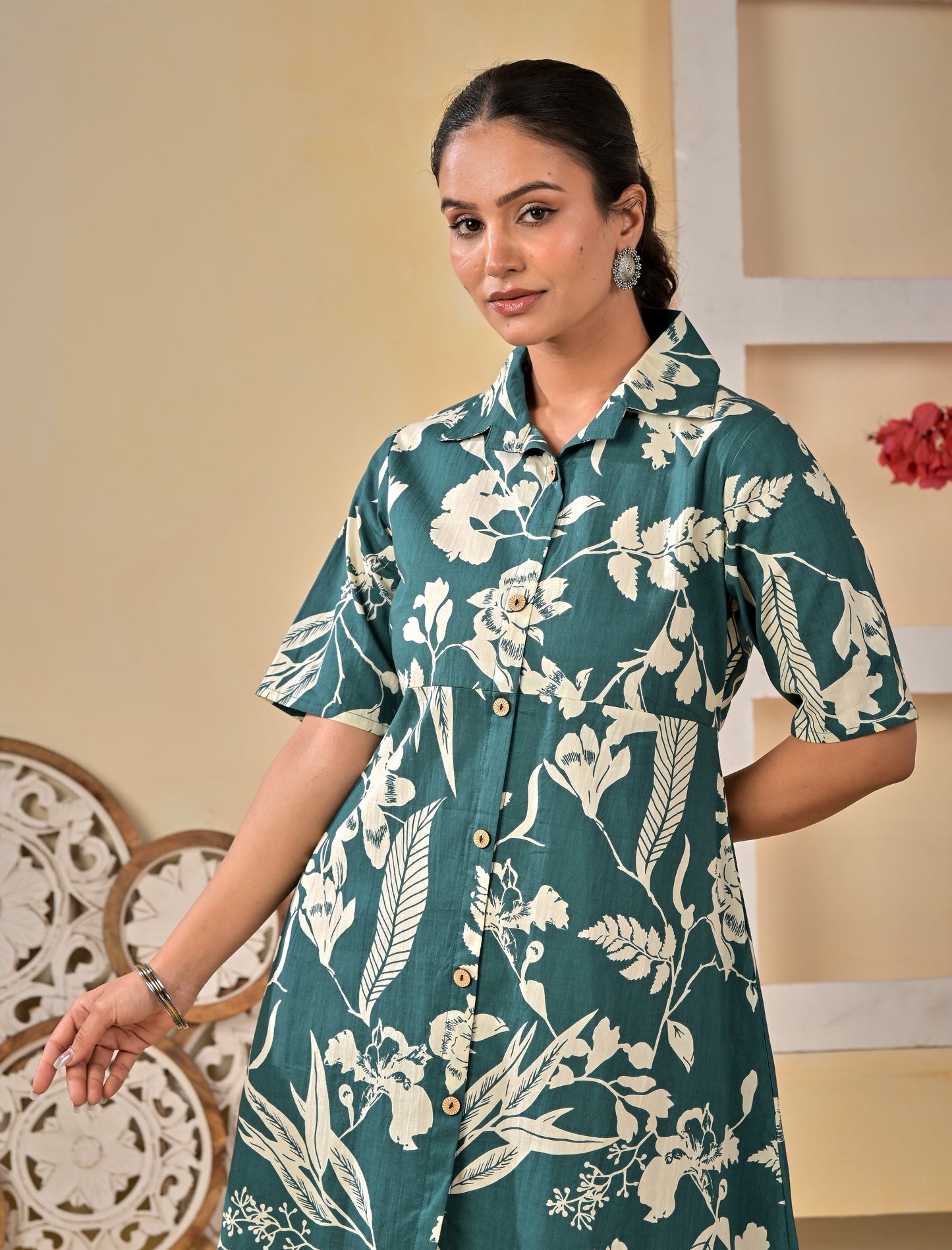 Rama Green Floral Cotton designer dress