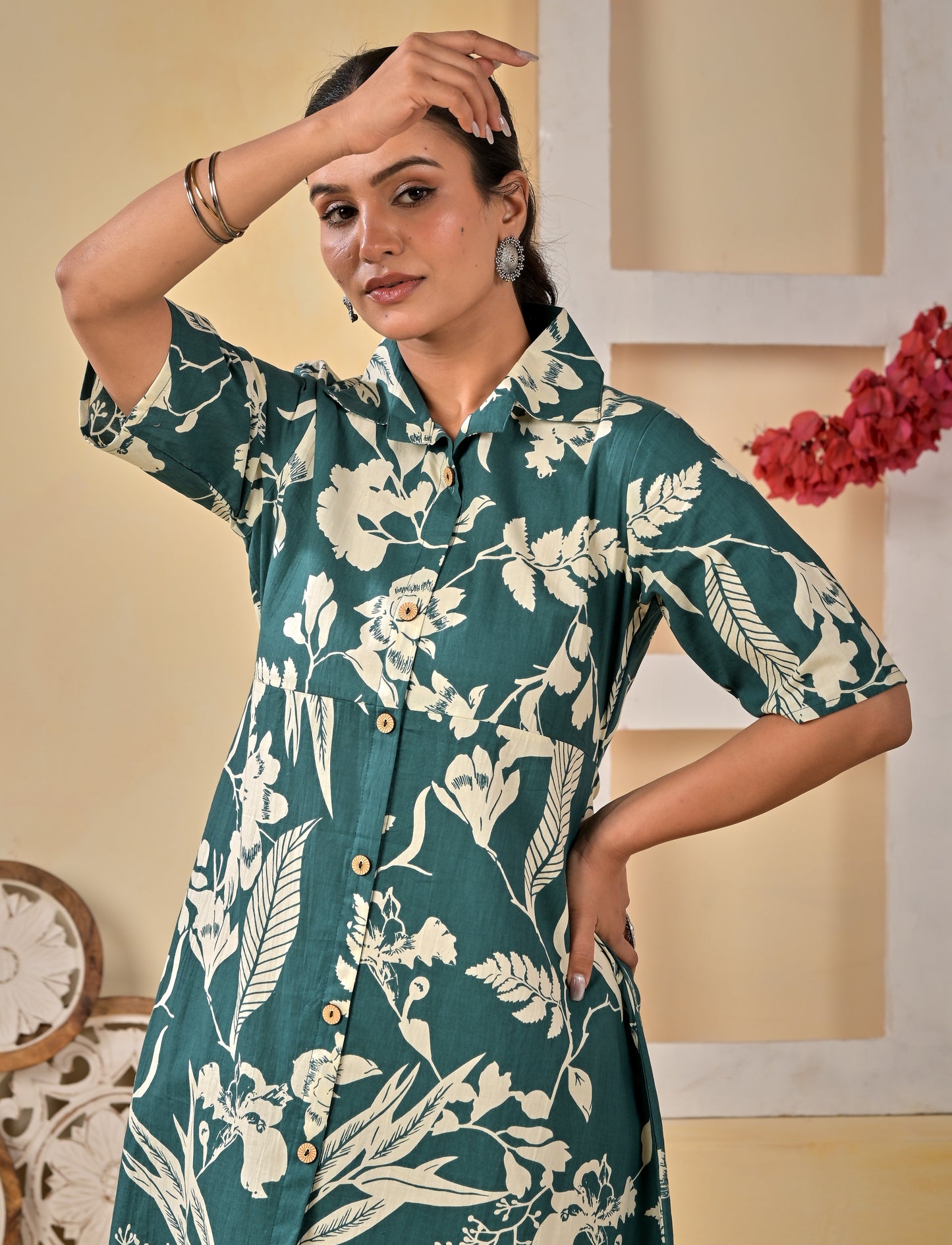 Rama Green Floral Cotton designer dress