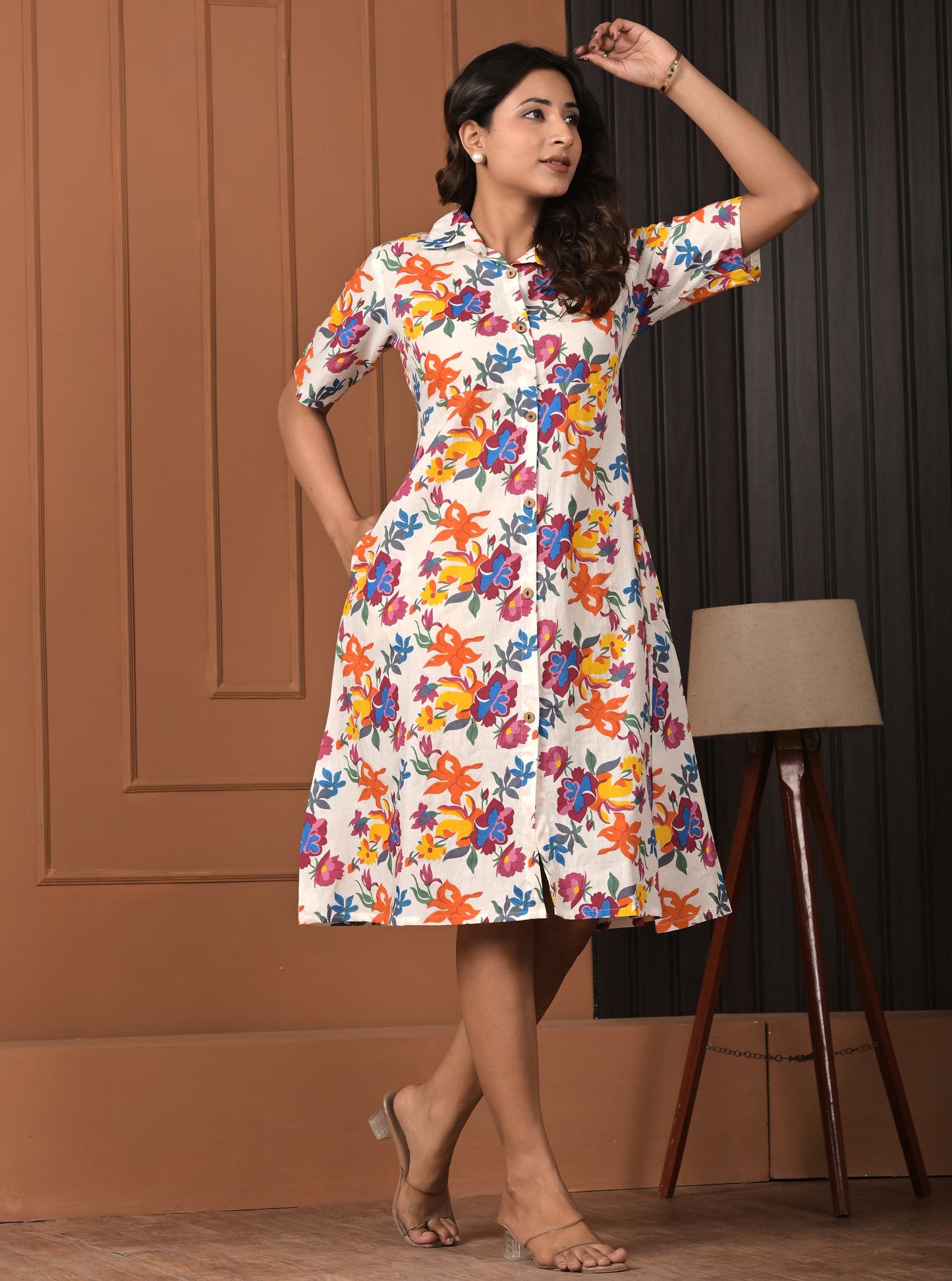 White Floral Cotton designer dress