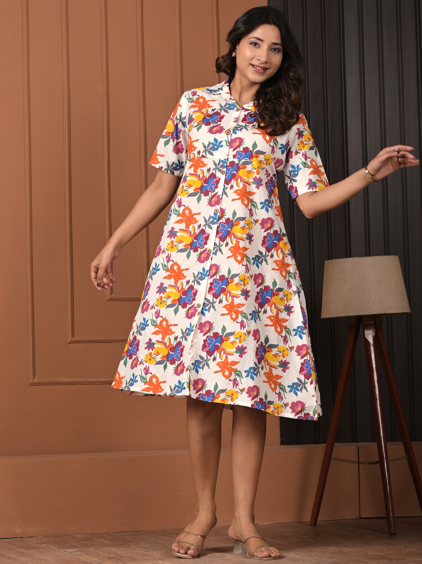 White Floral Cotton designer dress