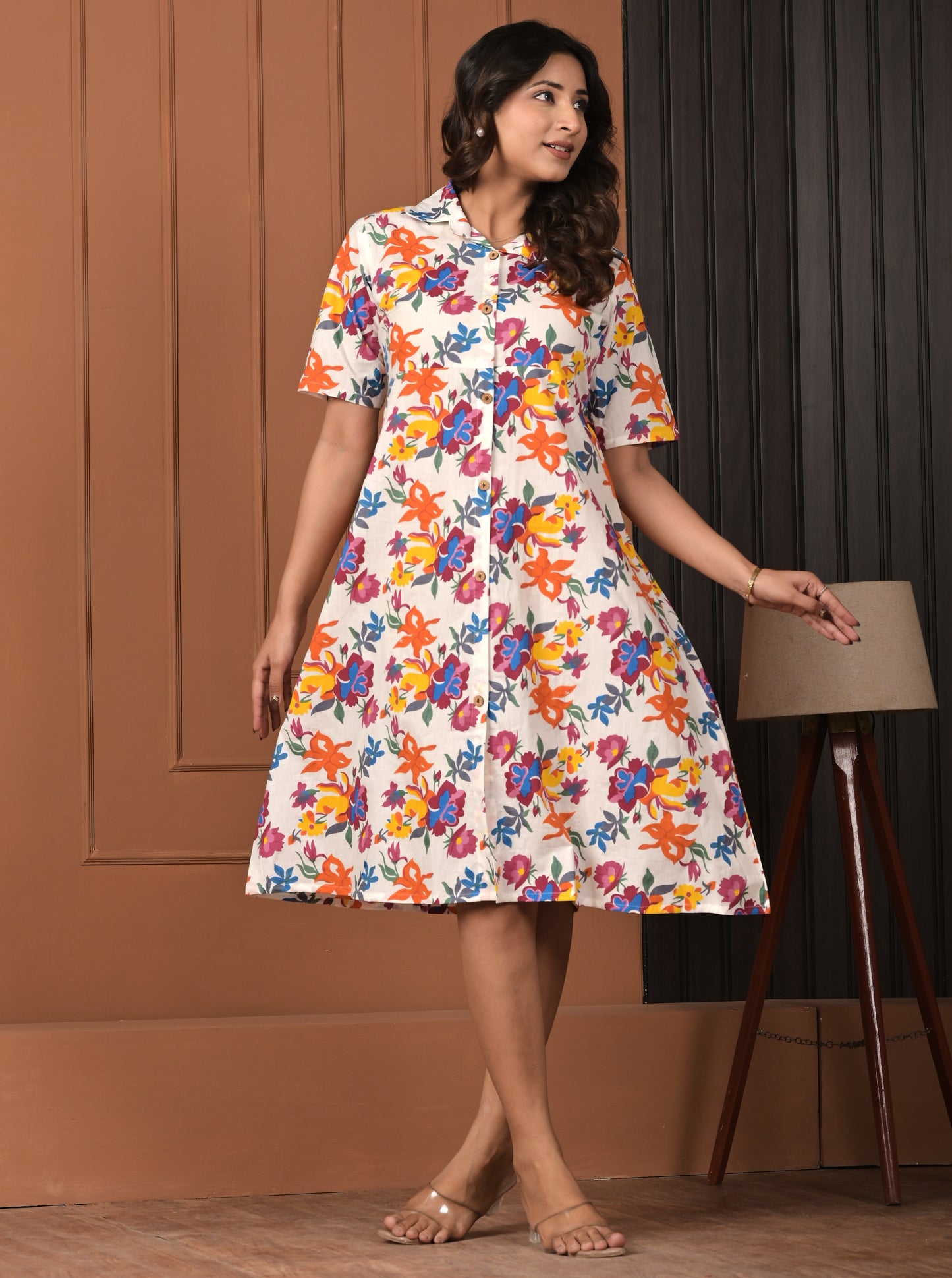 White Floral Cotton designer dress