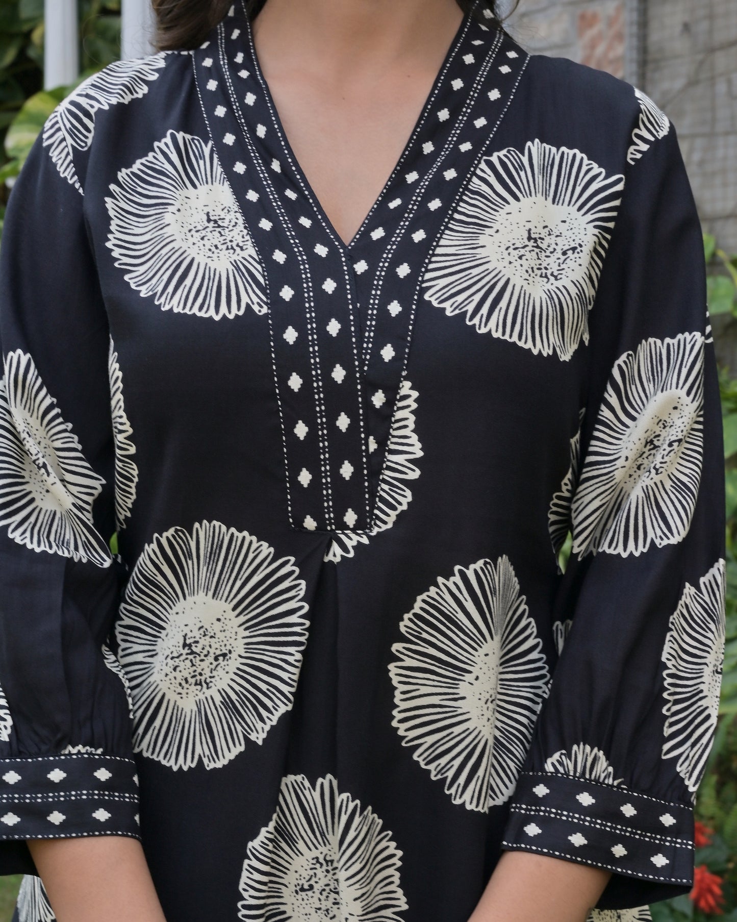 Black Floral designer Kurti with Pocket