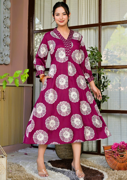 Maroon Floral designer Kurti with Pocket