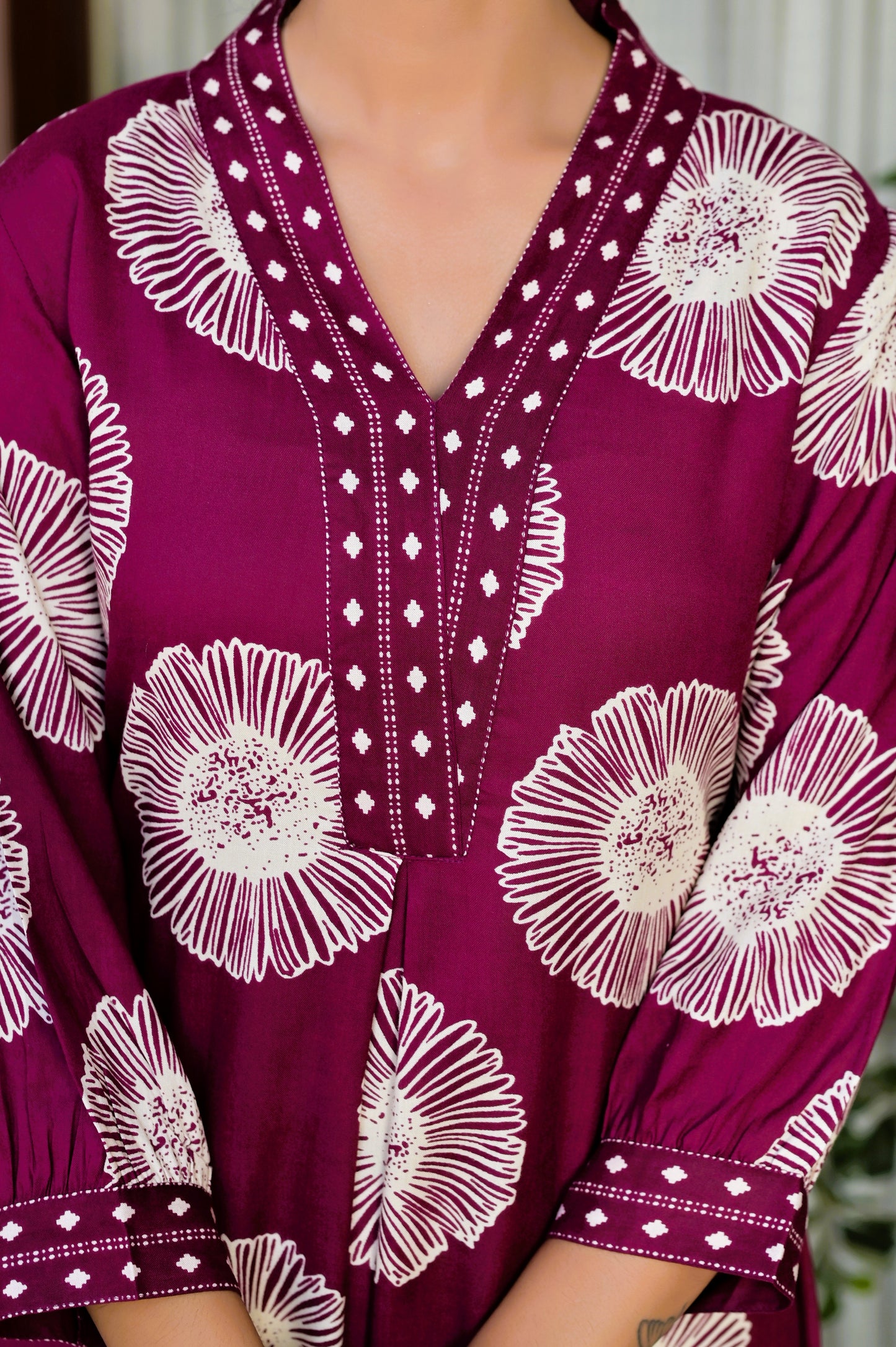 Maroon Floral designer Kurti with Pocket