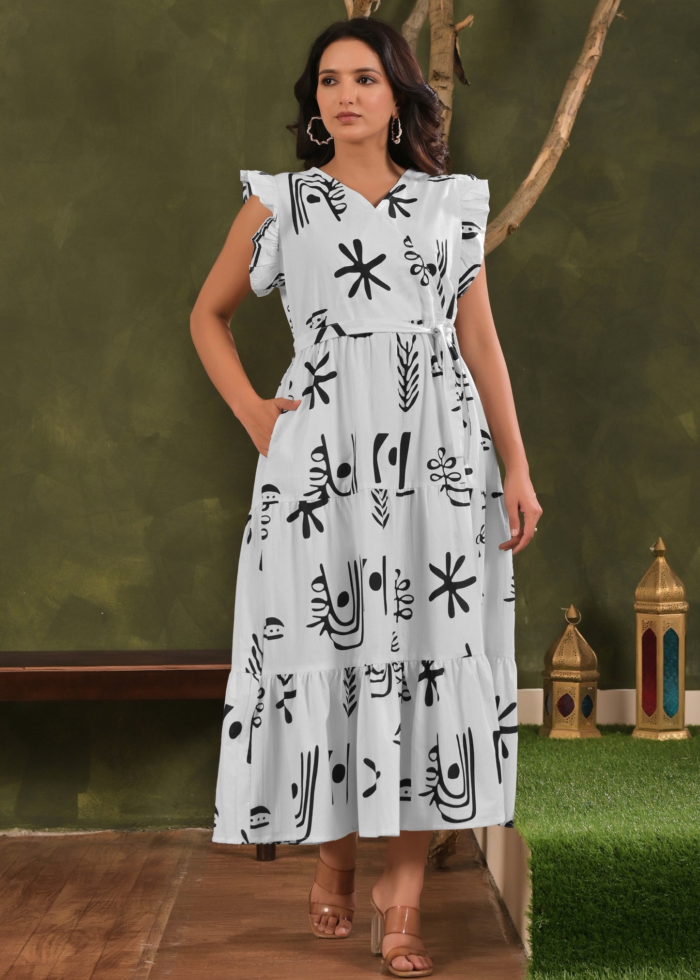 Designer Flare sleeve dress with Pocket