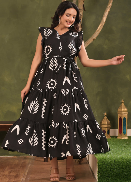 Designer Black Flare sleeve dress with Pocket