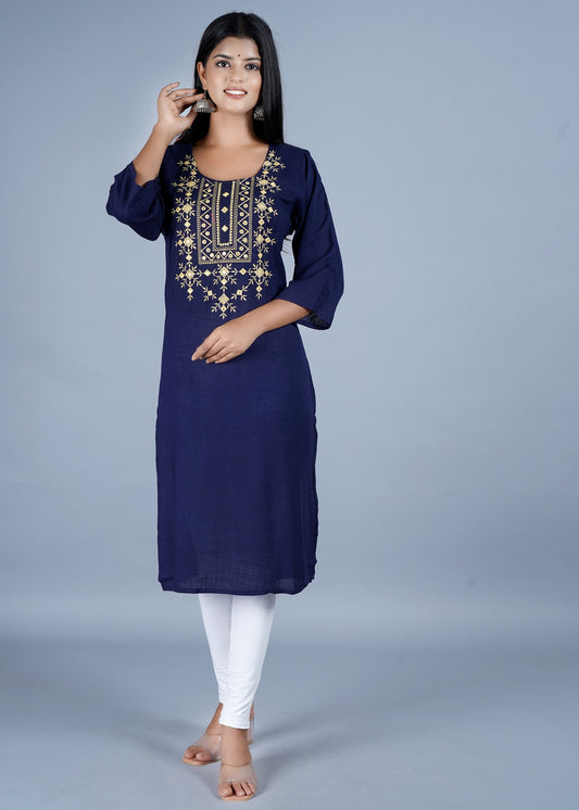 Blue Embroidered plus size Kurti