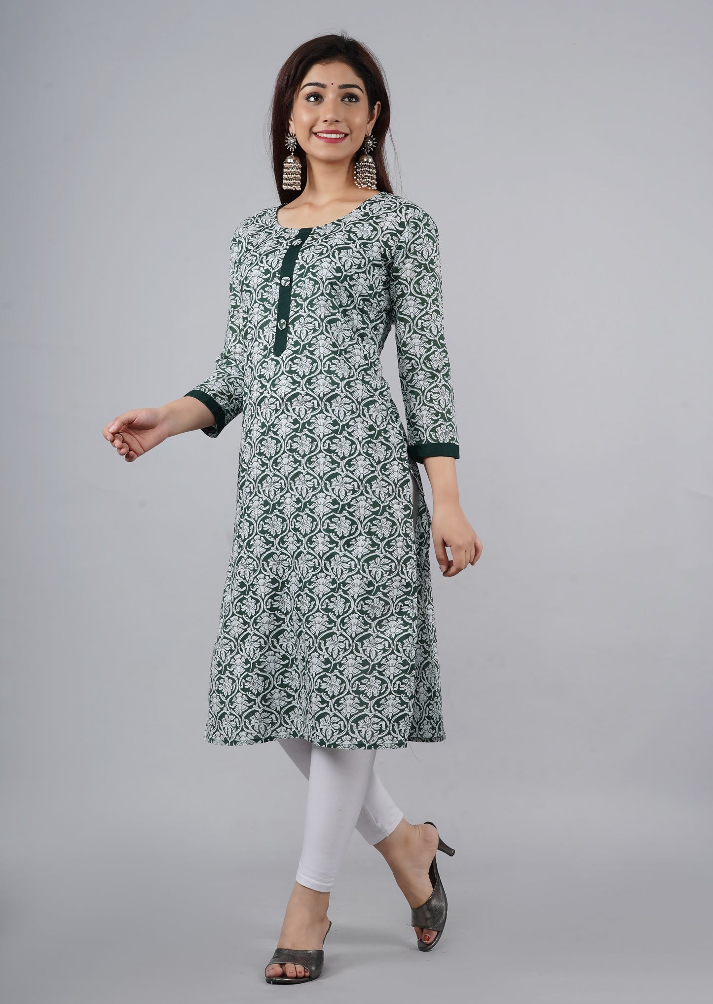 Designer Pure Cotton Green Printed Kurti