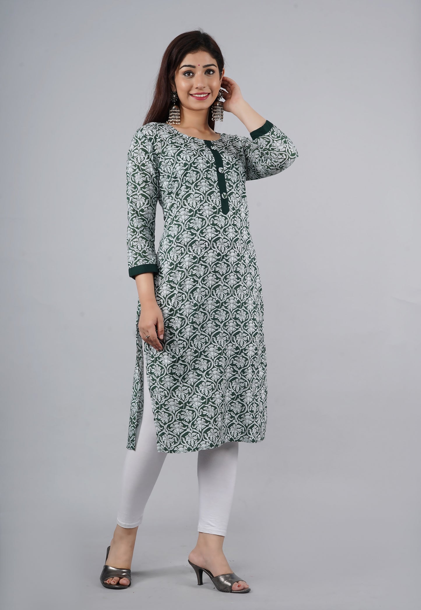 Designer Pure Cotton Green Printed Kurti